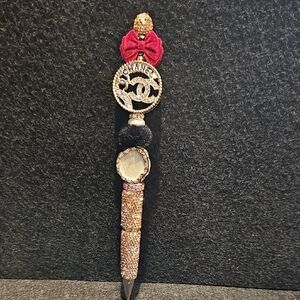 Burgundy Velvet Bow Glam Inspired Rhinestone Statement Pen